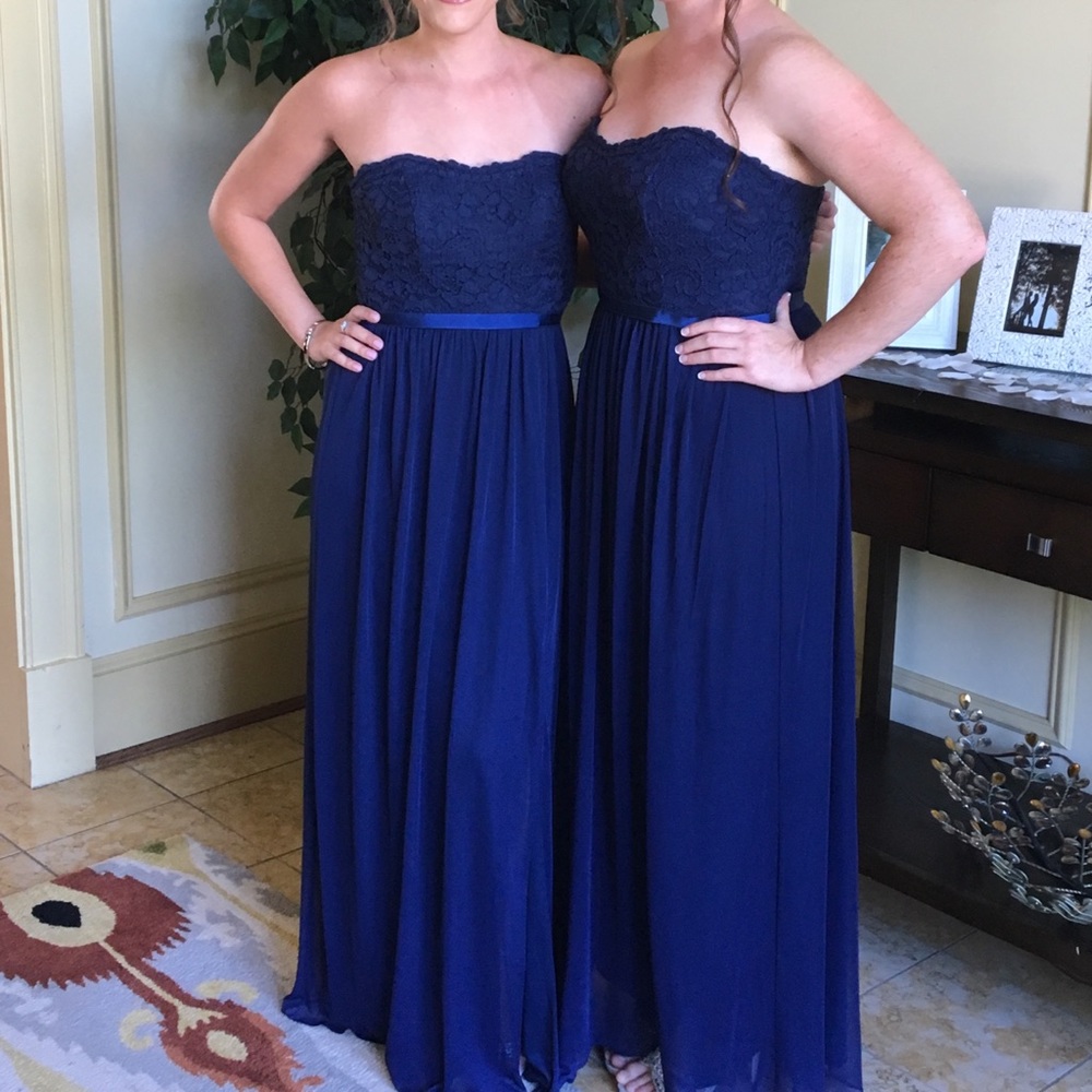 Strapless navy bridesmaid dress